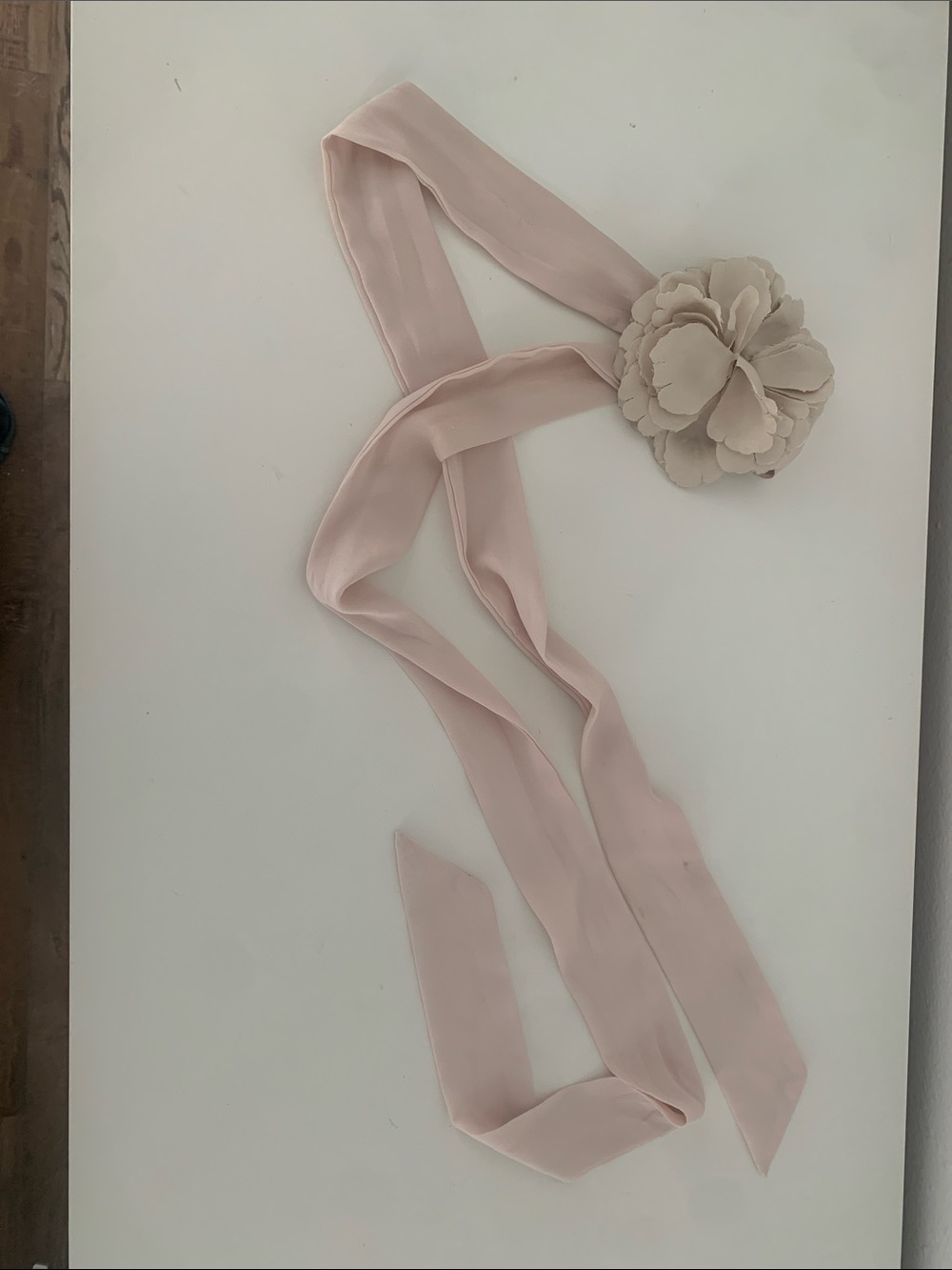 Zara Blush Pink Ribbon Necklace with Cream Flower
